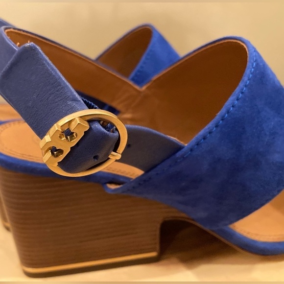 Tory Burch Selby 75mm Block Heel Sandal Silk Suede Size 9.5 Royal Blue 278$ - Picture 3 of 15